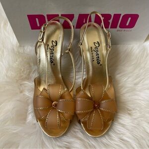 Dezario Etoile Gold Lucite Heel Flower Blossom Strappy Y2K Dancing Party 6